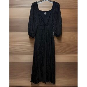 Angie Black Maxi Floral Dress Size S Tiered Smocked Boho Coquette Cottagecore